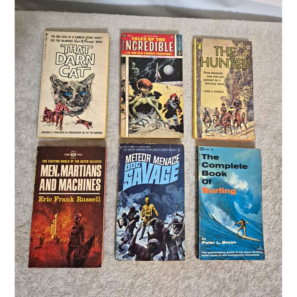 Vintage 1960s Paperback Book Lot Sci Fi Doc Savage Surfing Tales Incredible